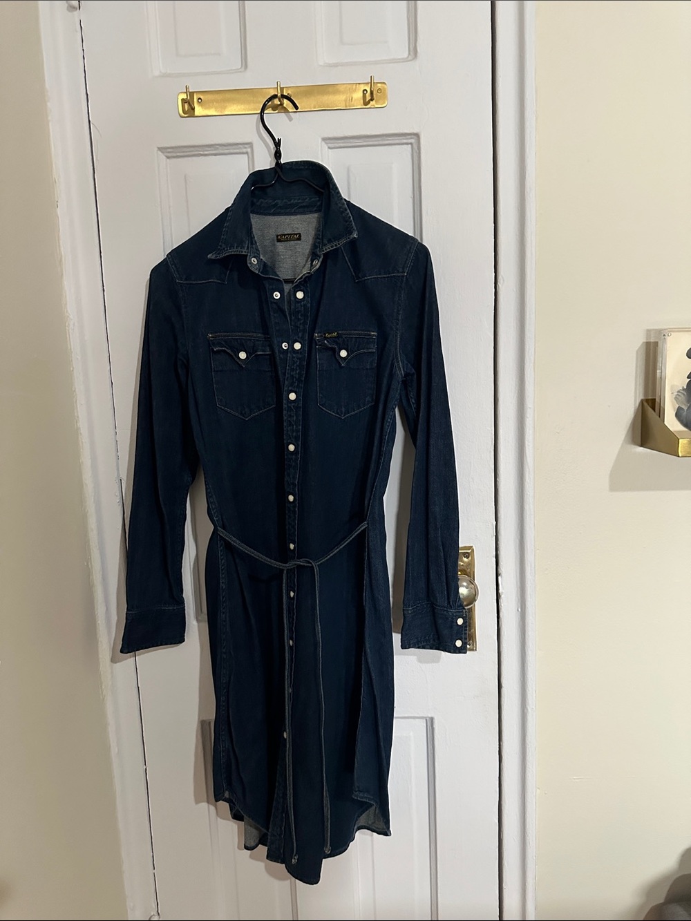 Kapital Dark Indigo Denim Shirt Dress with Tie Belt